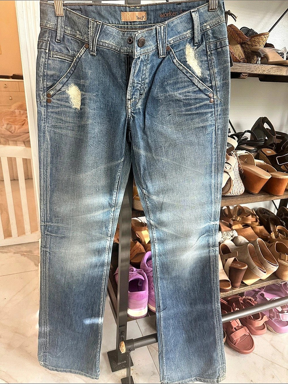 Yanuk worker boyfriend Distressed Blue Boyfriend Jeans size 28